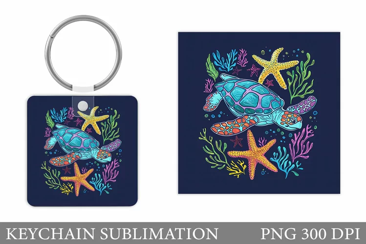 Turtle Keychain Sublimation. Turtle Keychain Design