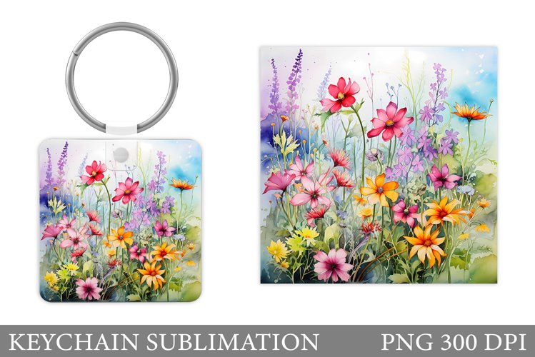 Flowers Keychain Sublimation. Wildflowers Keychain Design example image 1