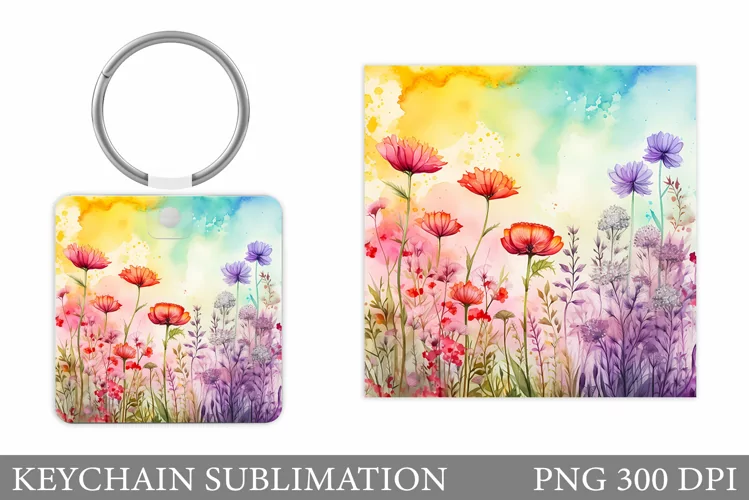 Wildflowers Keychain Design. Flowers Keychain Sublimation