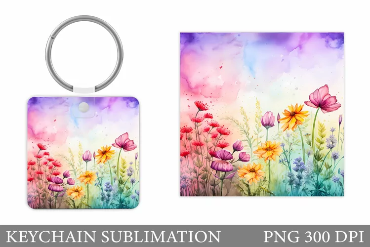 Wildflowers Keychain Design. Square Keychain Flowers