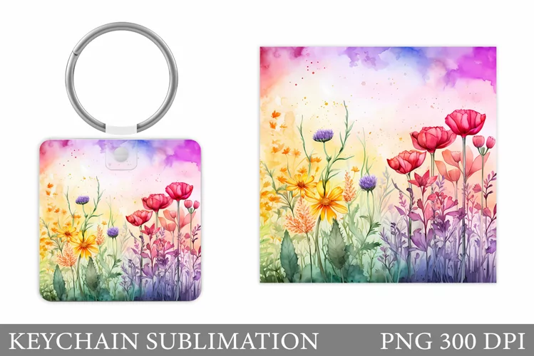 Wildflowers Keychain Design. Flowers Keychain Sublimation