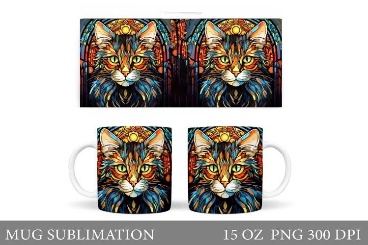 Cat Mug Wrap Sublimation. Stained Glass Cat Mug Wrap Design