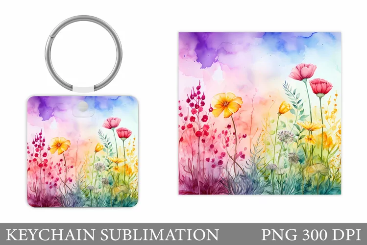 Wildflowers Keychain Design. Square Keychain Flowers