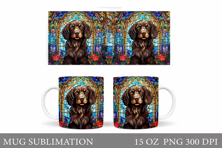 Stained Glass Dog Mug Wrap Design. Dog Mug Wrap Sublimation