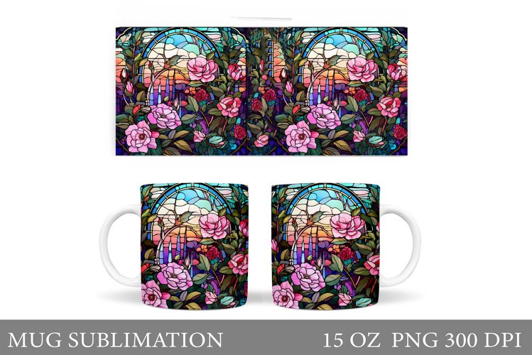 Flowers Mug Wrap Sublimation. Stained Glass Flowers Mug Wrap