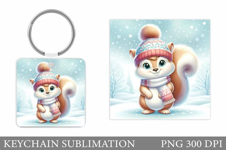 Cute Squirrel Keychain. Christmas Keychain Sublimation