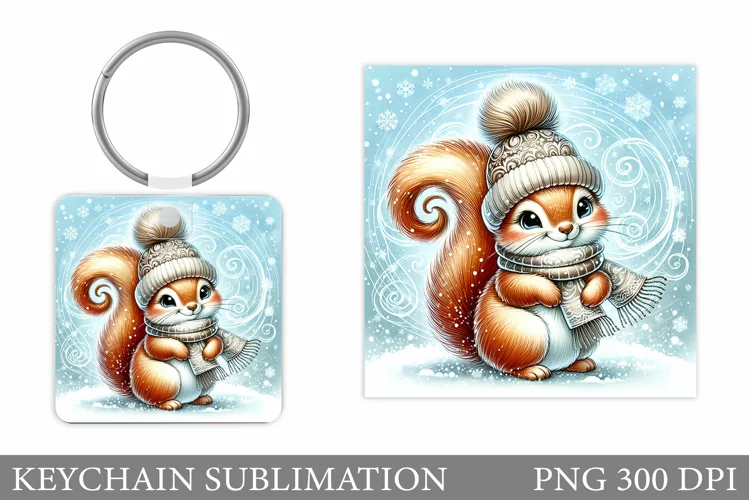 Christmas Squirrel Keychain. Christmas Keychain Design
