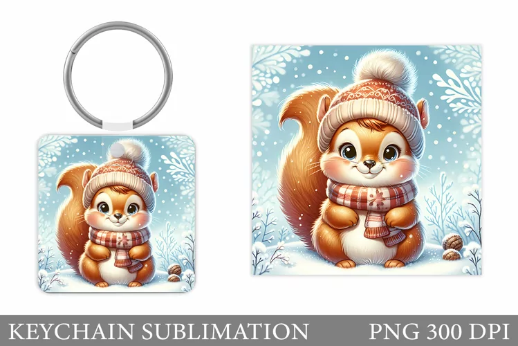 Cute Squirrel Keychain. Christmas Keychain Sublimation