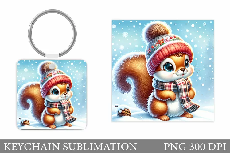 Cute Squirrel Keychain. Christmas Keychain Sublimation