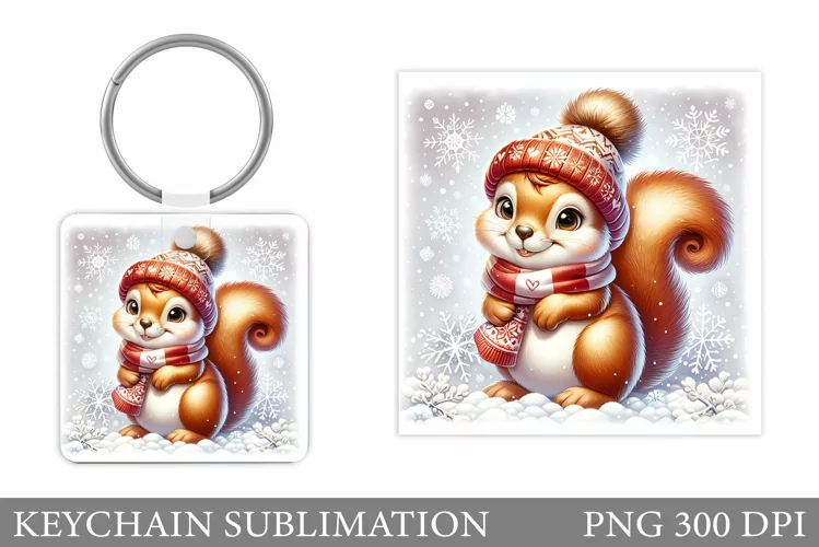 Christmas Squirrel Keychain. Christmas Keychain Design