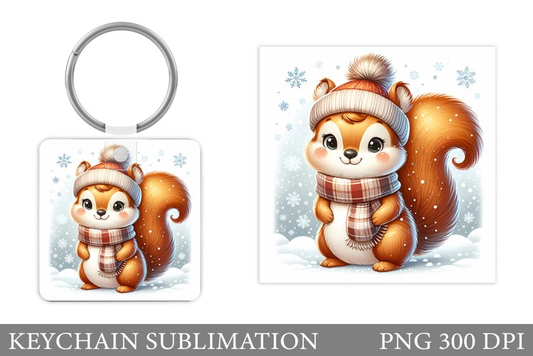 Cute Squirrel Keychain. Christmas Keychain Sublimation example image 1