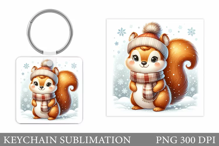 Cute Squirrel Keychain. Christmas Keychain Sublimation