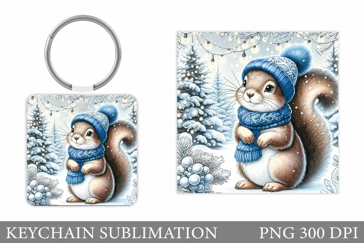 Cute Squirrel Keychain. Christmas Keychain Sublimation