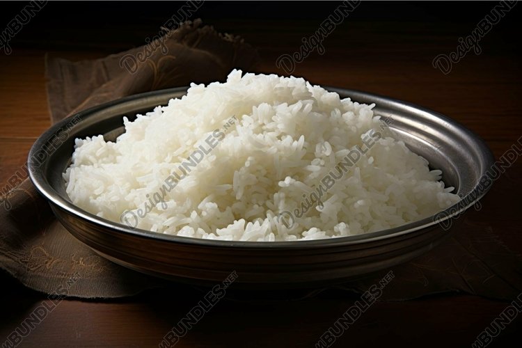 Steamed white rice in bowl on wooden background