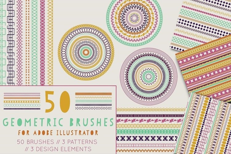 Geometric Pattern Brushes for adobe illustrator plus EXTRAS example image 1
