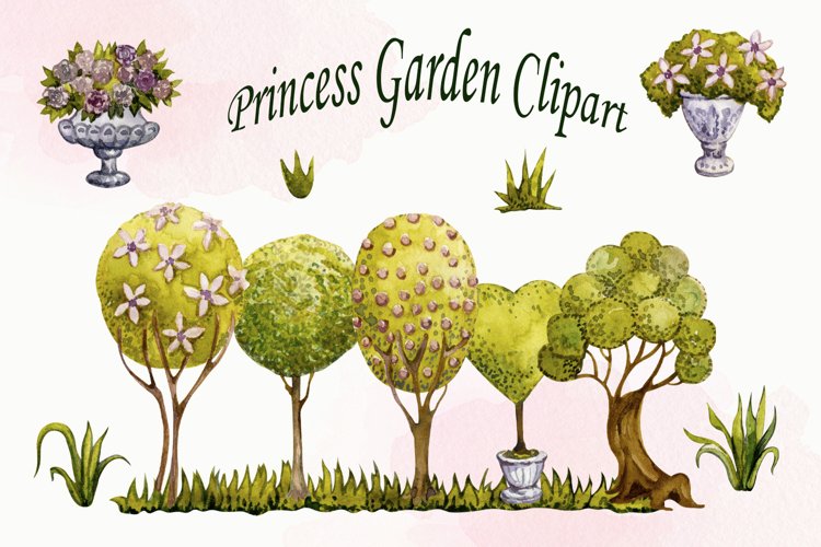 Watercolor Topiary Clipart set, Gargen Trees png, Landscape example image 1
