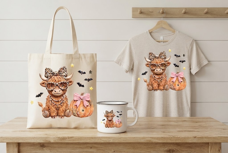 Leopard Glasses Highland Cow Halloween Pumpkin Art