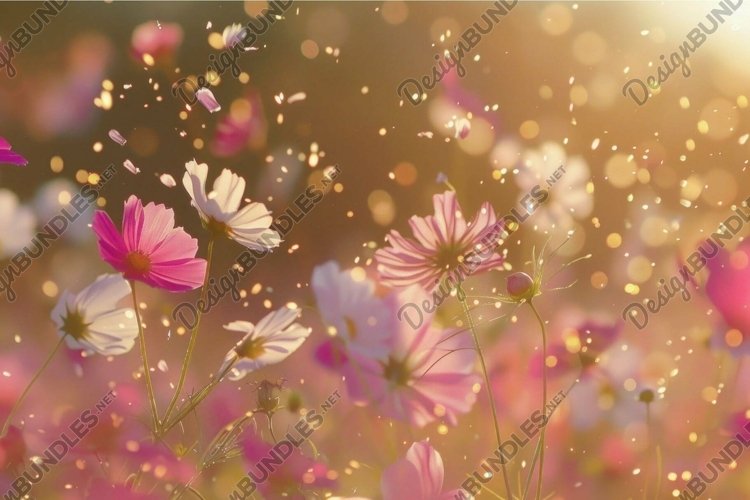 Enchanted wildflower meadow at sunset