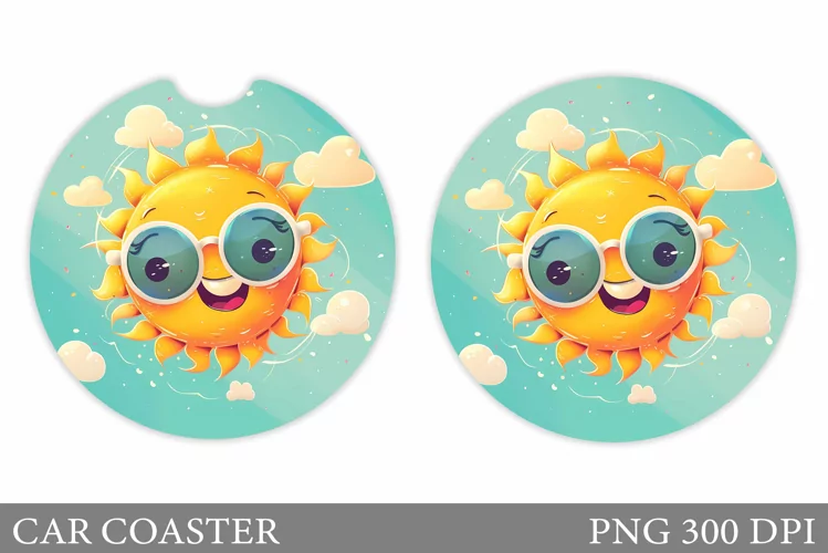 Positive Sun Car Coaster. Cute Sun Coaster Design