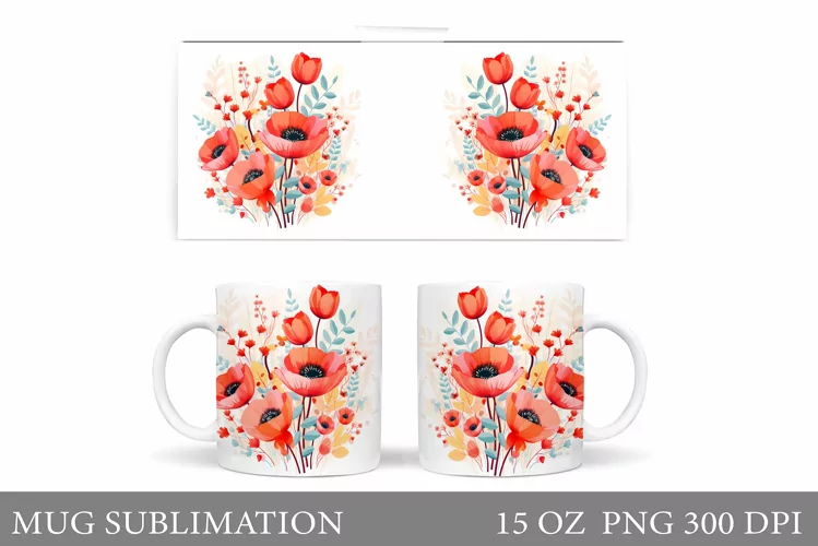 Flowers Mug Sublimation. Wildflowers Mug Design
