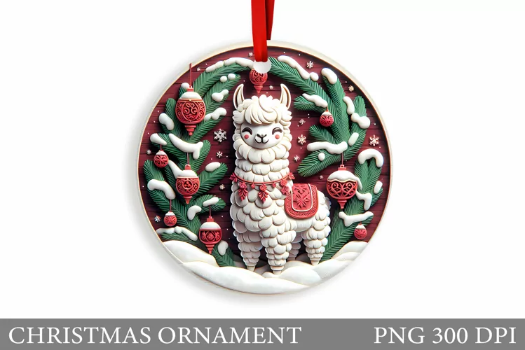 Cute Lama Christmas Ornament. Christmas Ornament Sublimation