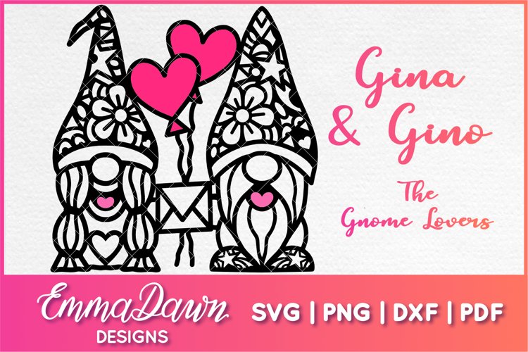 GINA & GINO THE GNOME LOVERS SVG VALENTINES DAY MANDALA example image 1