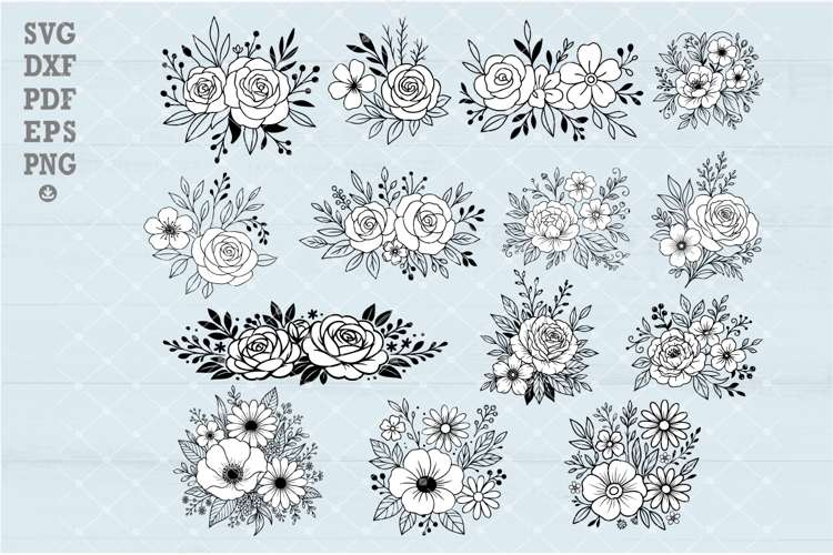 14 Floral Bouquet SVG Bundle, Flower Arrangement Cut Files,