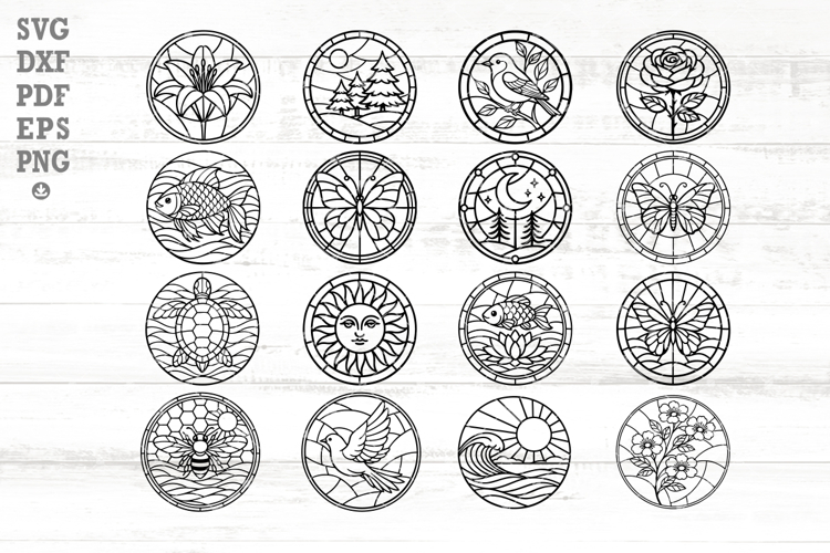 16 Stained Glass SVG Bundle, Circular Nature and Animal example image 1