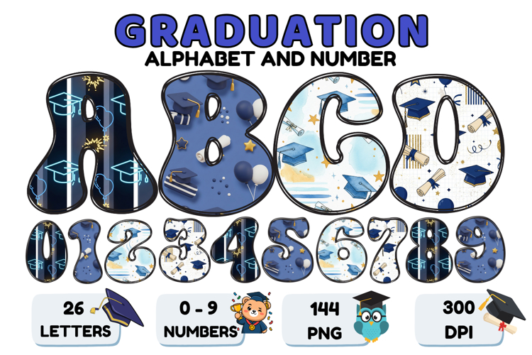 Graduation Alphabet png clipart, graduation letters doodle