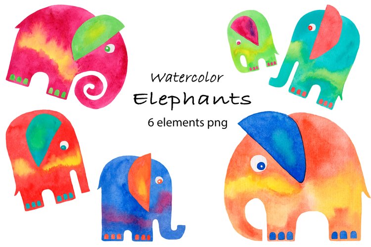 Elephants watercolor clipart collection example image 1