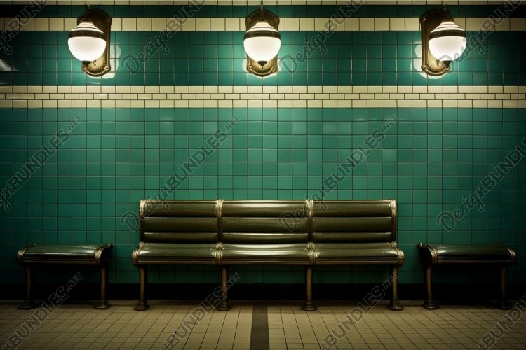 Vintage subway station bench under warm lights example image 1