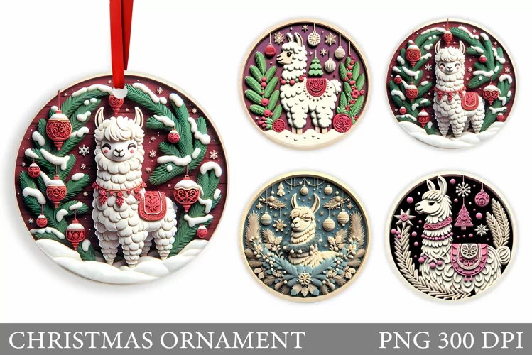 Cute Lama Christmas Ornament. Christmas Ornament Sublimation