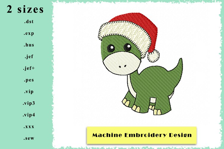 Christmas Dinosaur Machine Embroidery Design in 2 sizes example image 1