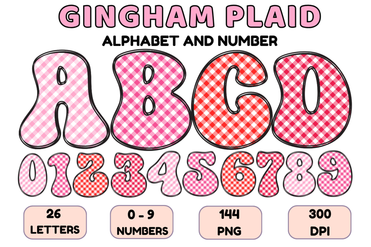 Gingham Plaid Alphabet Letters & Numbers Clipart PNG 300DPI