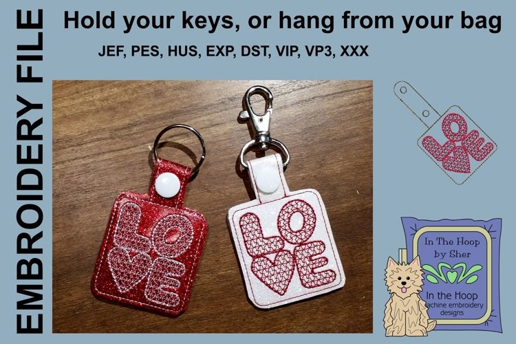 ITH Love Square Key Fob - Embroidery Design example image 1