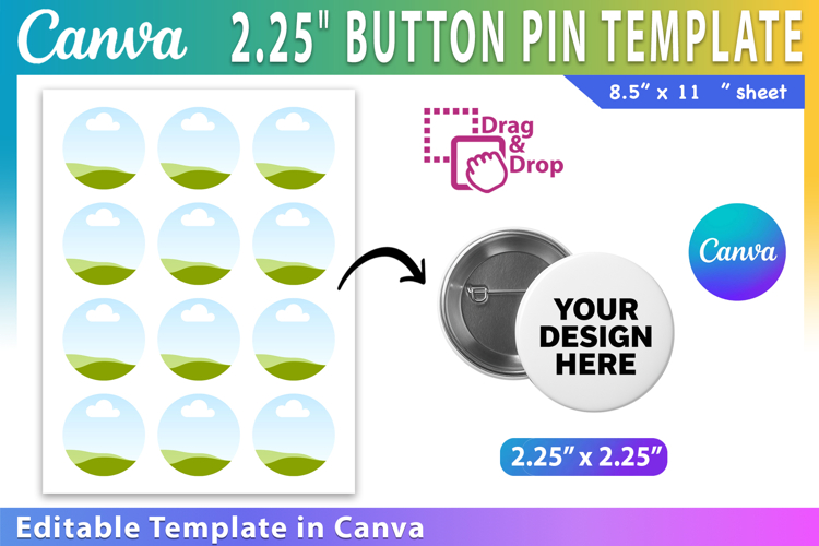 Button Pin Template BUNDLE Canva Frame Button Pin Badge