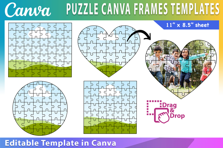 Puzzle Canva Frame Template, Heart Puzzle Frames Canva