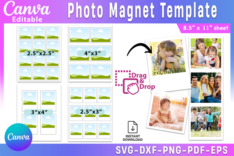 Photo Magnet Editable Canva Template, Polaroid Template