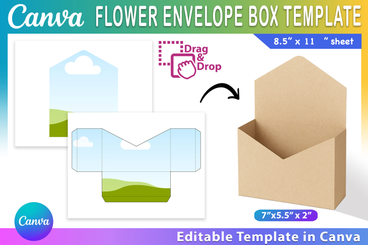Flower Envelope Box Template, Editable Canva, Envelope Box