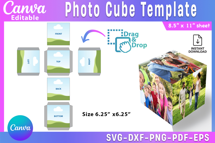 Photo Cube Canva Template, Custom Photo Cube Box, Svg