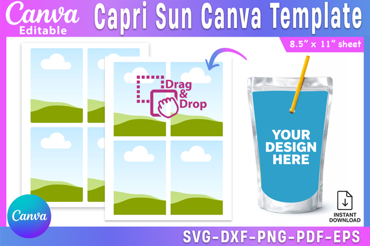 Capri Sun Canva Template, Capri Template Svg, Editable Juice