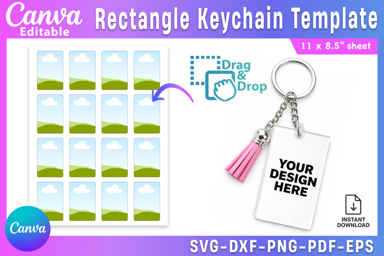 Rectangle Keychain Template, 1.6 x 2.4 Rectangle Keychain