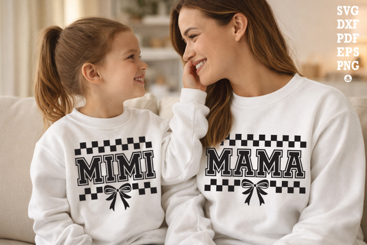 Mama & Mimi Matching SVG Bundle, Varsity Mama Mimi Shirt Des