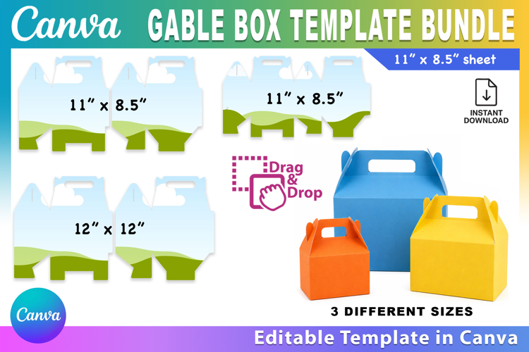 Gable Box Template BUNDLE, 3 Sizes Gable Boxes