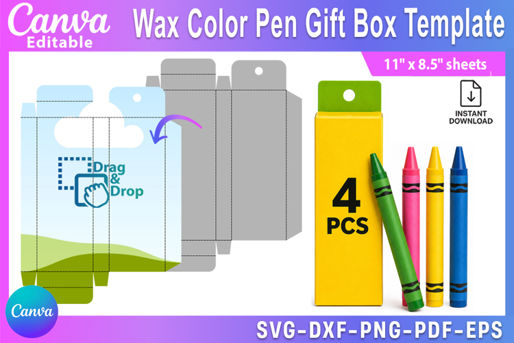 Editable 4pcs Wax Color Pen Gift Box Template for Canva