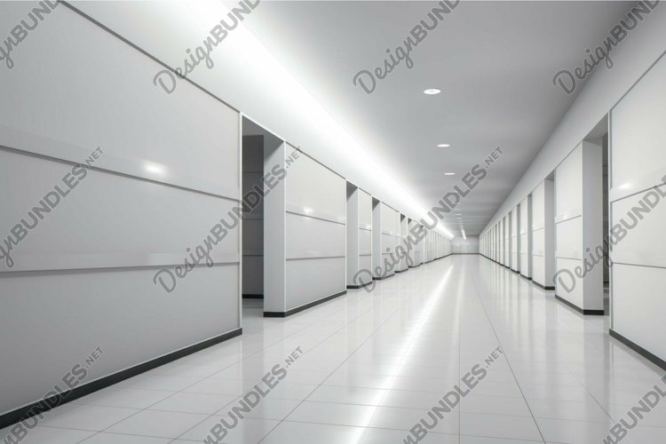 Modern office hallway with bright lighting