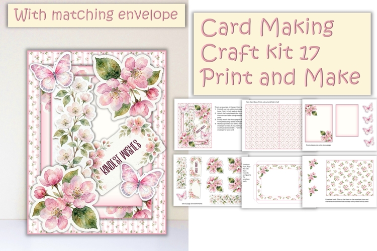 Summer Apple Blossom Card Making Kit 17 with matching en