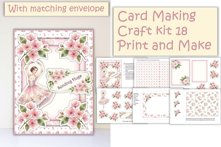 Summer Apple Blossom Card Making Kit 18 with matching en