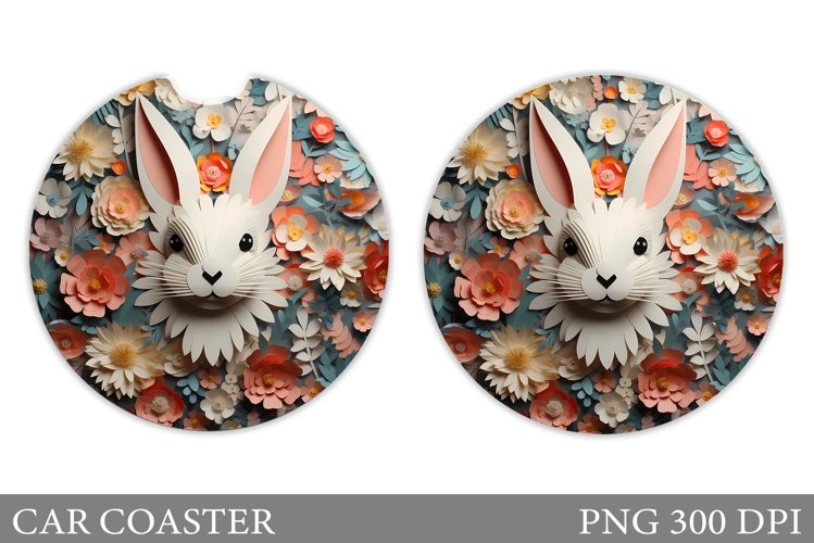 Bunny Car Coaster Sublimation. Bunny Flowers Car Coaster example image 1