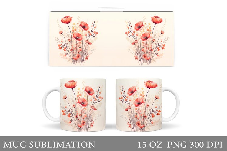 Flowers Mug Wrap Design. Wildflowers Mug Sublimation example image 1